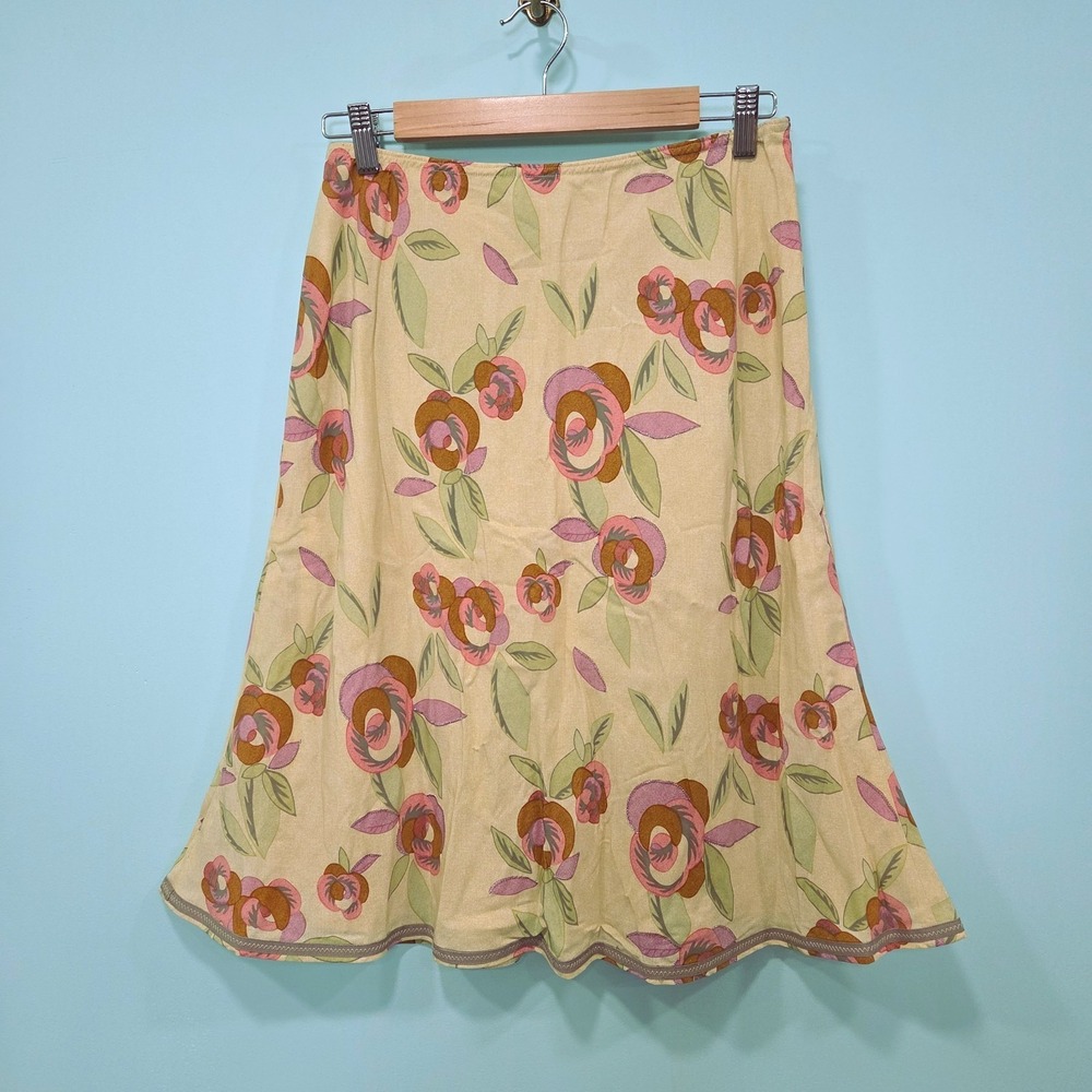 J. Jill Floral Tencel A-Line Knee Length‎ Skirt Yellow Size 8 Summer Shimmer